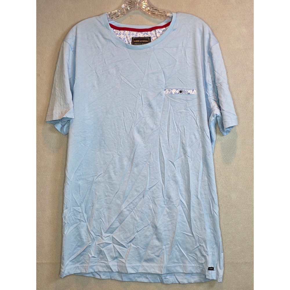 Guide London Mens Light Blue Cotton T-Shirt Faux Pocket British Design Small Hol